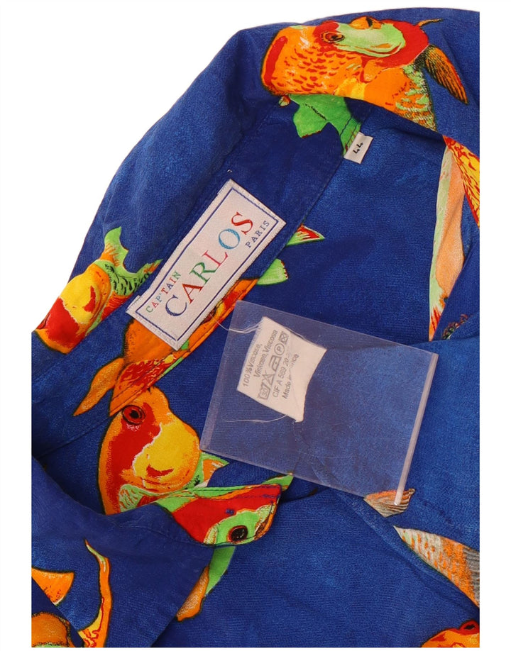 Cămașă Vintage pentru bărbați cu model abstract Mărimea 44 XL Viscoză albastră