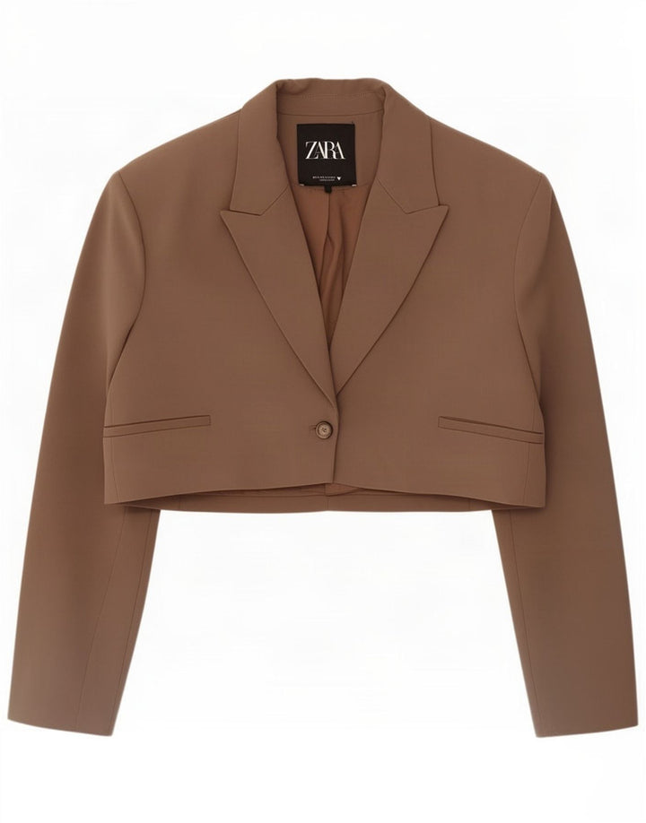 Zara Womens 1 Button Bolero Jacket UK 14 Medium Brown Poliester