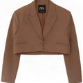Zara Womens 1 Button Bolero Jacket UK 14 Medium Brown Poliester