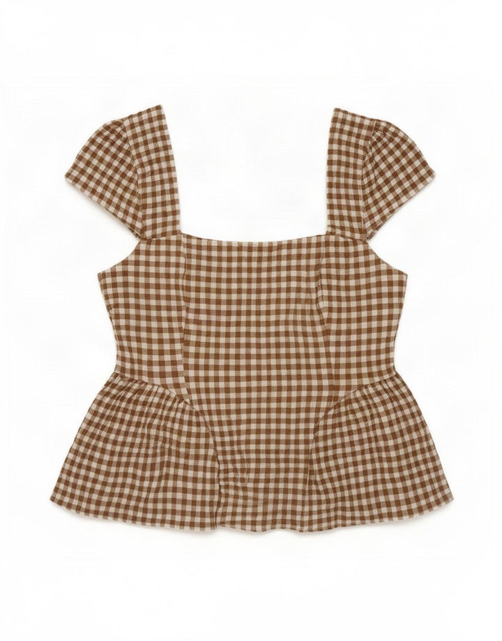 Bluză pentru femei Marks & Spencer UK 12 Medium Beige Gingham Bumbac