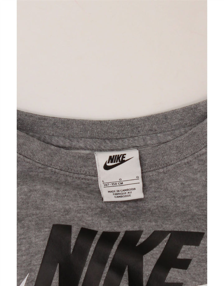 NIKE Boys Graphic Sweatshirt Jumper 12-13 Years Large Grey Cotton