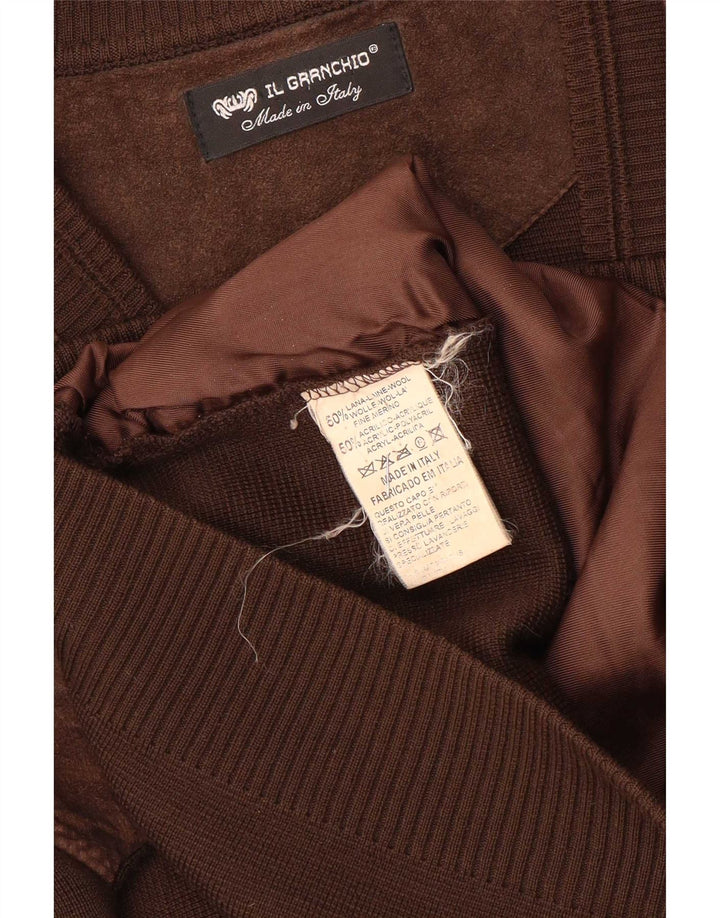 Pulover cardigan bărbătesc din piele de căprioară pentru bărbați Il Granchio, lână maro mare