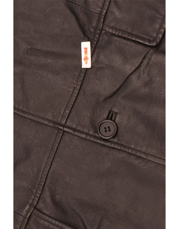 Jachetă vintage pentru bărbați din piele cu 3 nasturi, UK 38, piele medie neagră