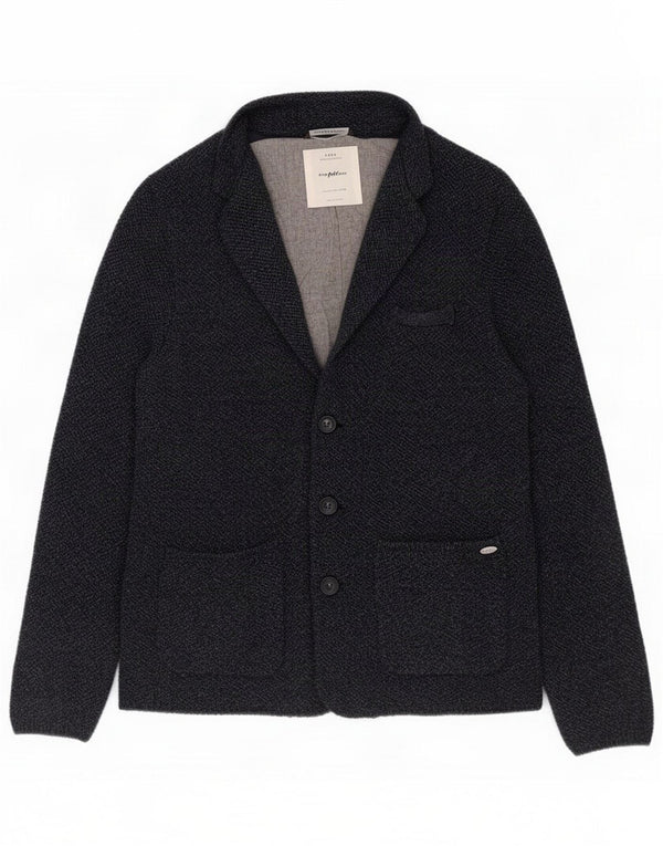 Zara Boys Knit 3 Button Blazer Jacket 13-14 ani bleumarin bumbac cu pete