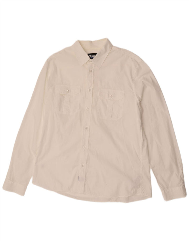 Cămașă Blauer pentru bărbați, bumbac alb 3XL