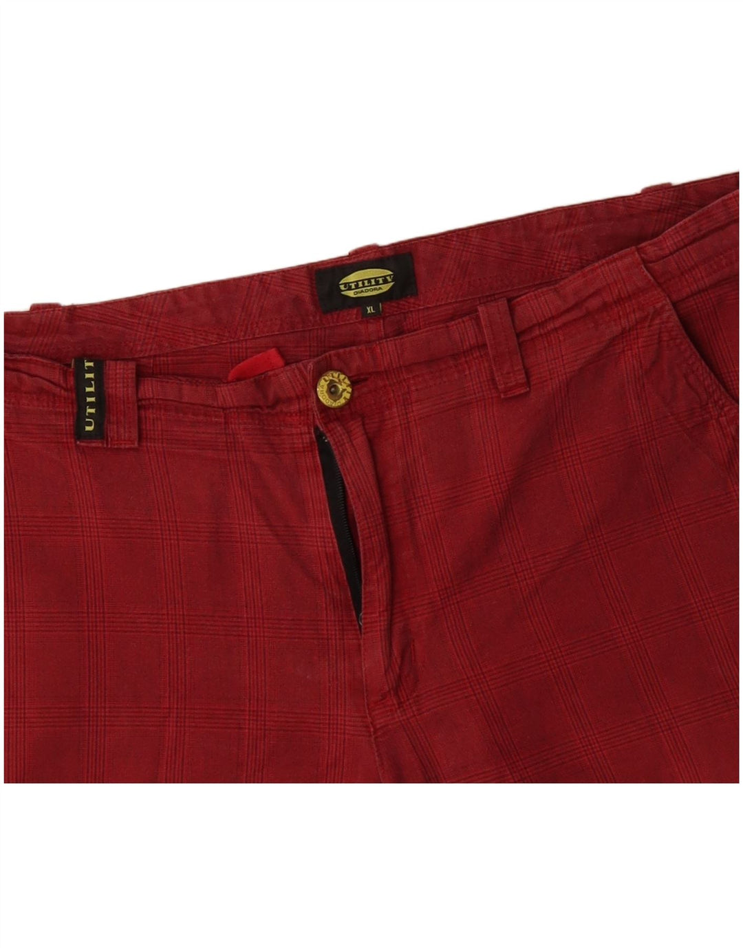 Pantaloni scurți cargo pentru bărbați DIADORA XL W38, bumbac cu carouri roșii