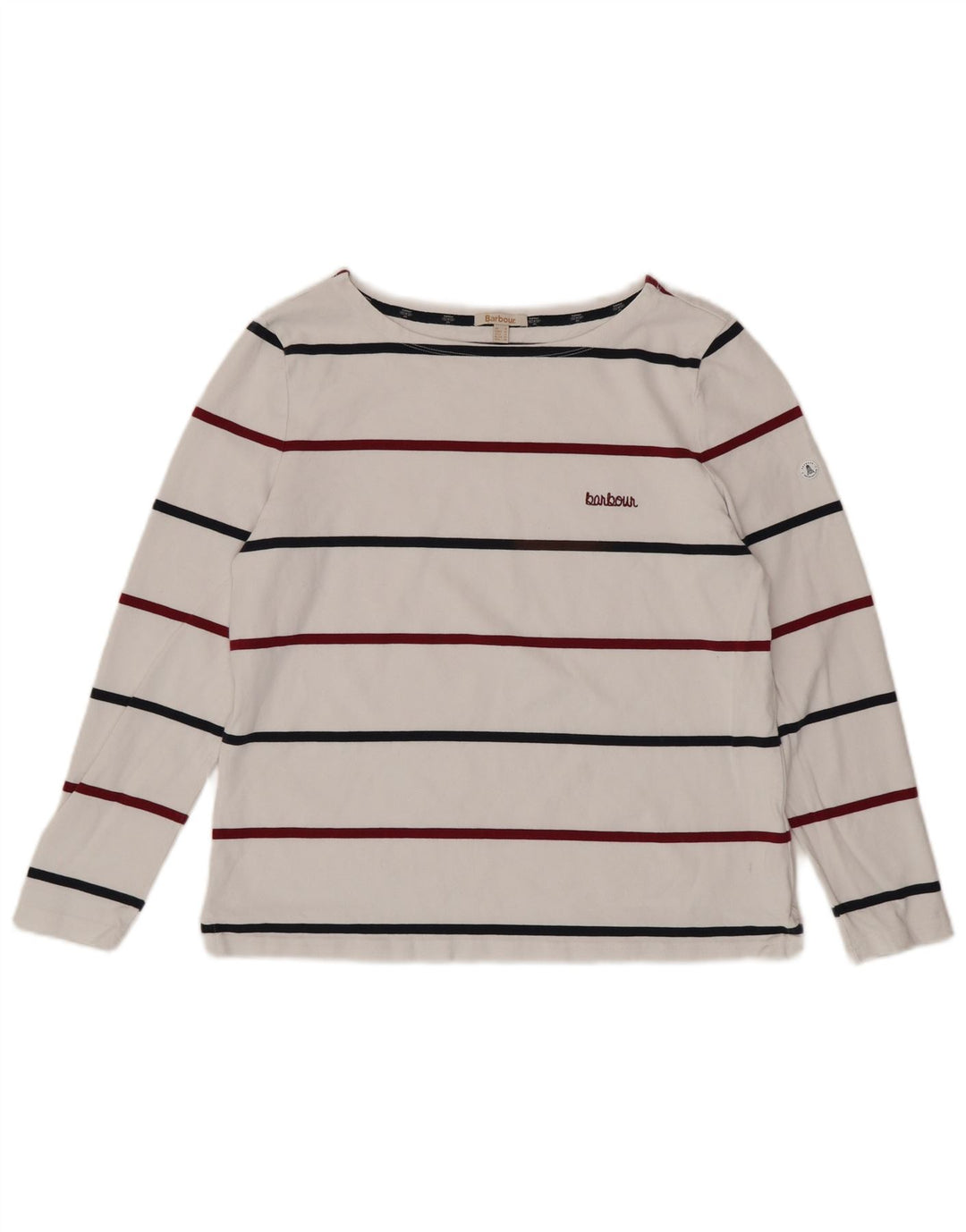 BARBOUR Top pentru femei cu mânecă lungă UK 16 mare, bumbac cu dungi albe