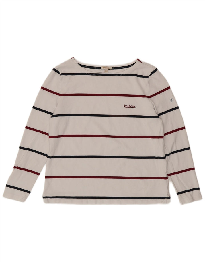BARBOUR Top pentru femei cu mânecă lungă UK 16 mare, bumbac cu dungi albe