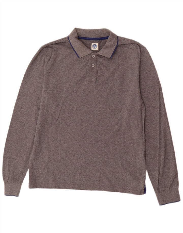 Tricou polo cu mânecă lungă North Sails pentru bărbați, bumbac gri mare