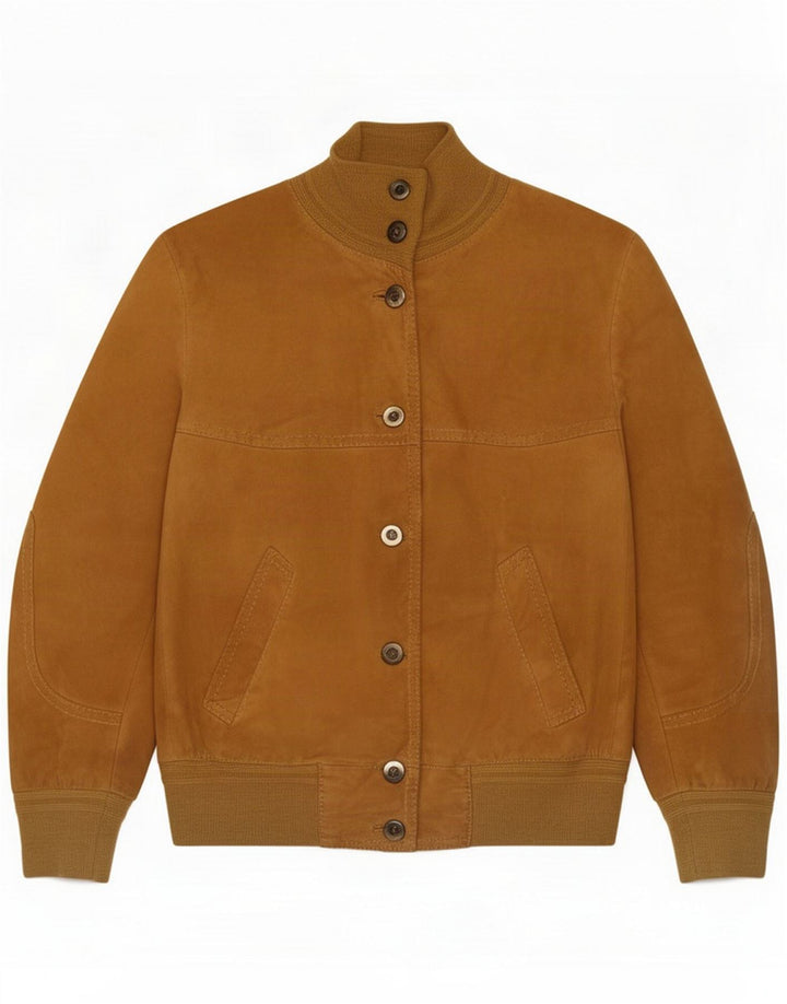 Vintage Bomber de piele intoarsa pentru femei IT 46 Large Brown