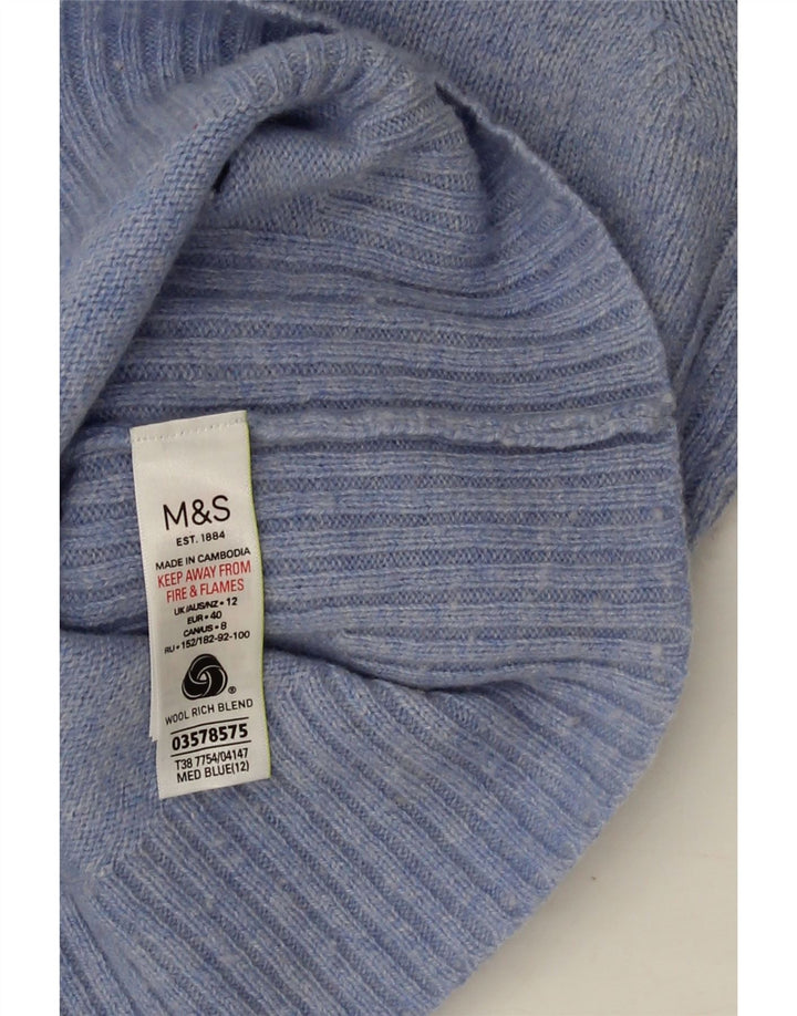 Pulover pentru femei Marks & Spencer cu decolteu în V UK 12 Medium Blue Lambswool