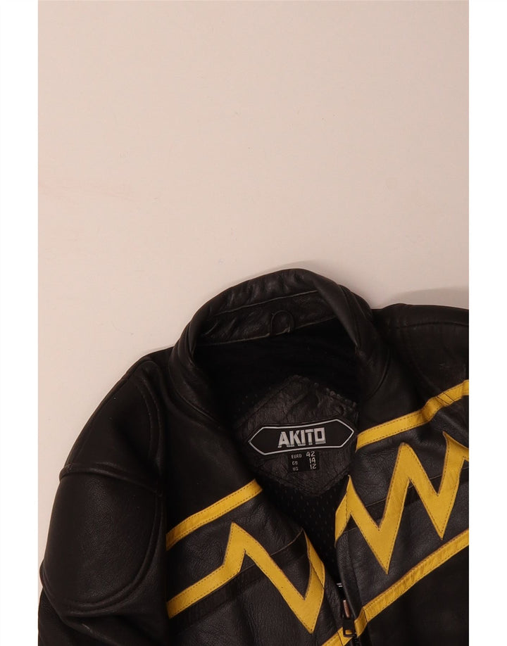 AKITO Womens Graphic Jacket UK 14 Large  Black Colourblock Leather