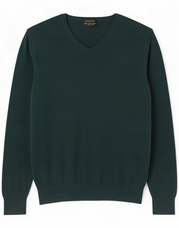 Massimo Dutti Pulover cu decolteu în V pentru bărbați, bumbac verde mediu
