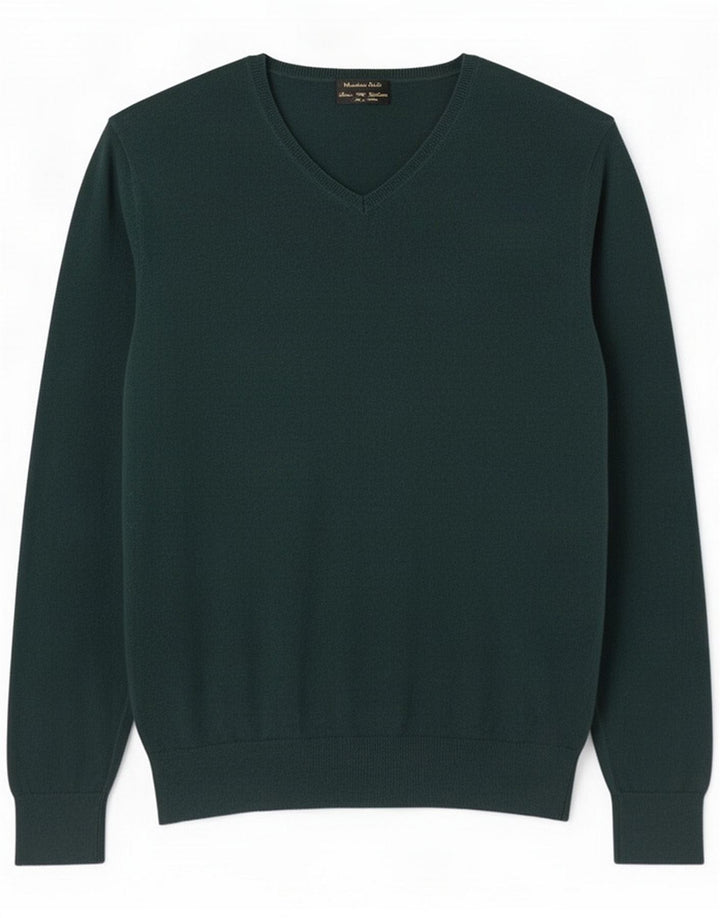 Massimo Dutti Pulover cu decolteu în V pentru bărbați, bumbac verde mediu