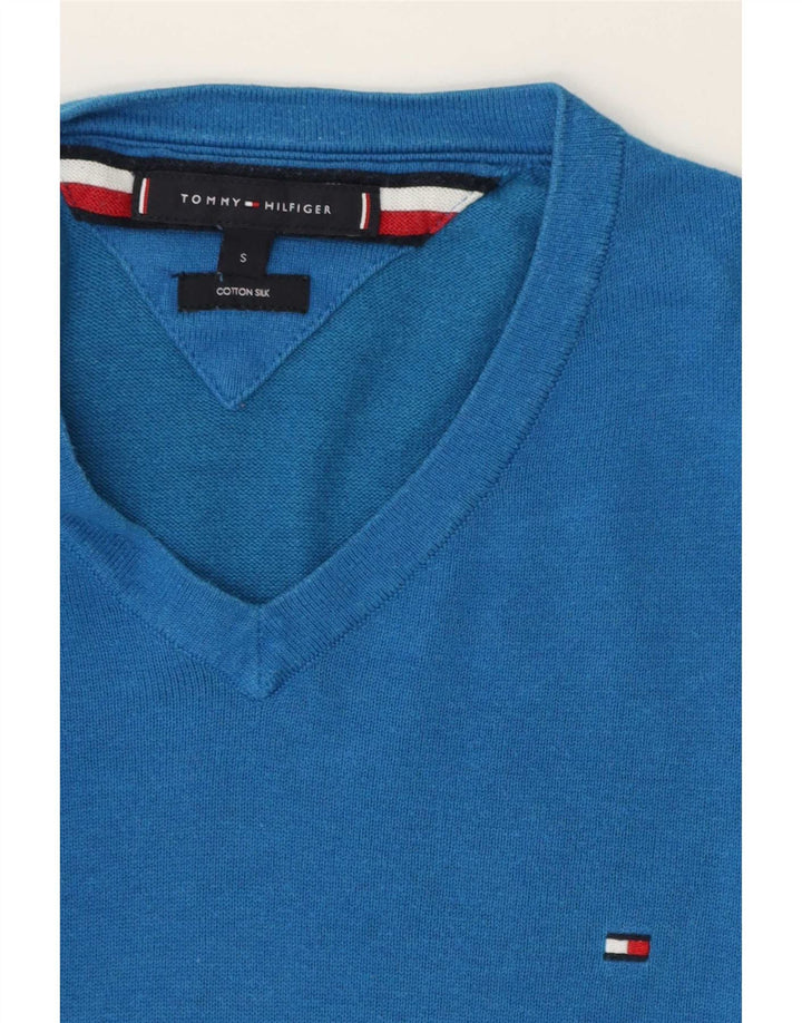 Pulover cu decolteu în V Tommy Hilfiger pentru bărbați, bumbac albastru mic