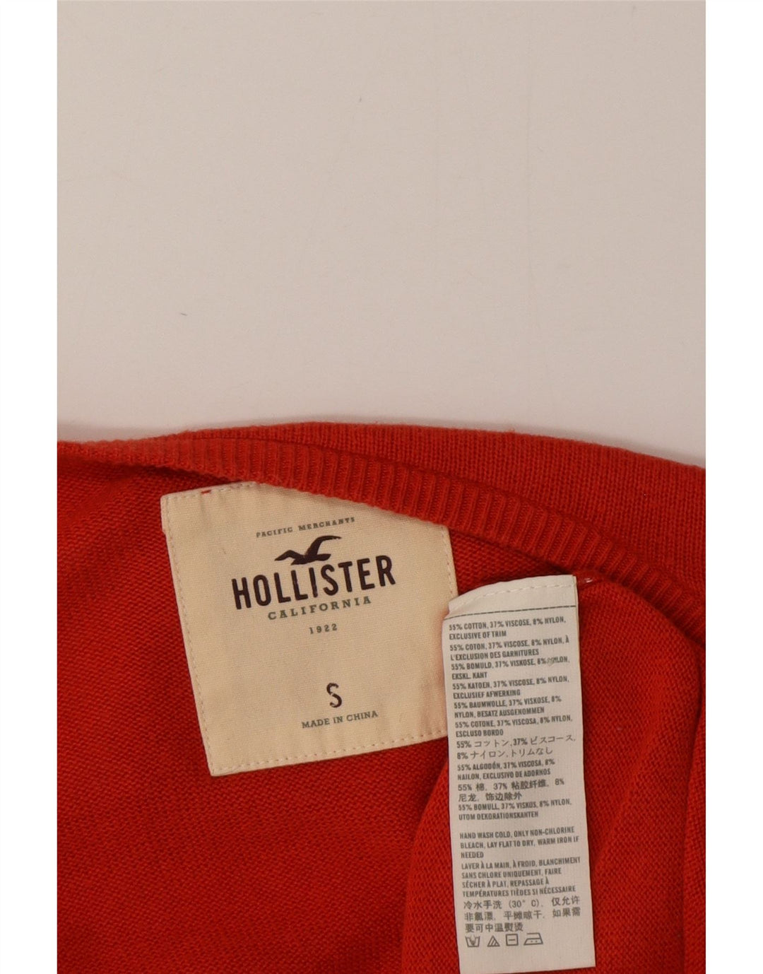 Pulover cardigan Hollister pentru femei cu volane în față, bumbac roșu mic UK 10