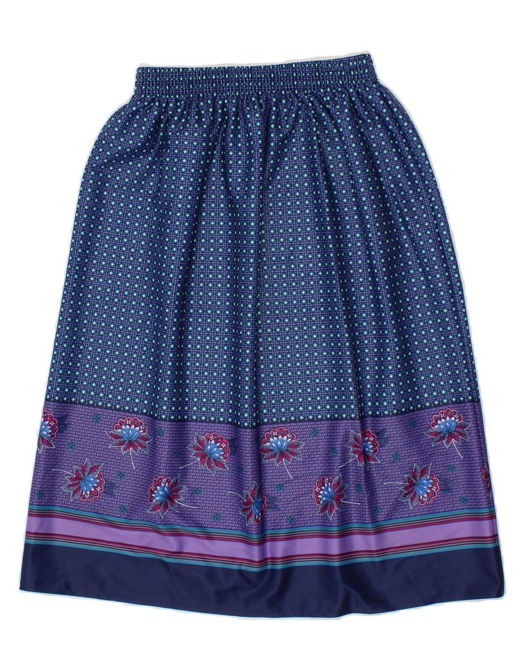 VINTAGE Womens A-Line Skirt W28 Medium  Navy Blue Floral Vintage Vintage and Second-Hand Vintage from Messina Hembry 