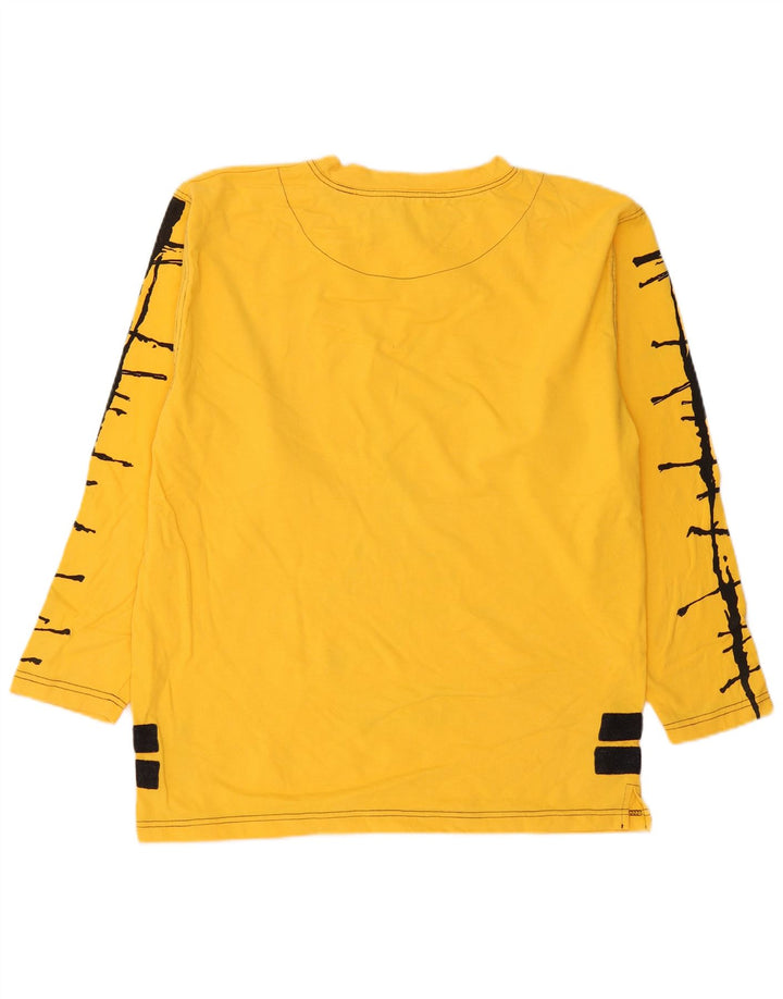 Top grafic pentru bărbați vintage cu mânecă lungă, galben mediu, bumbac color bloc