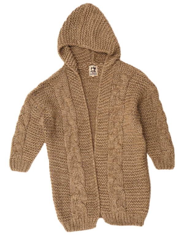 Pulover cardigan cu glugă cu paragate vintage pentru femei UK 10 mic maro acrilic