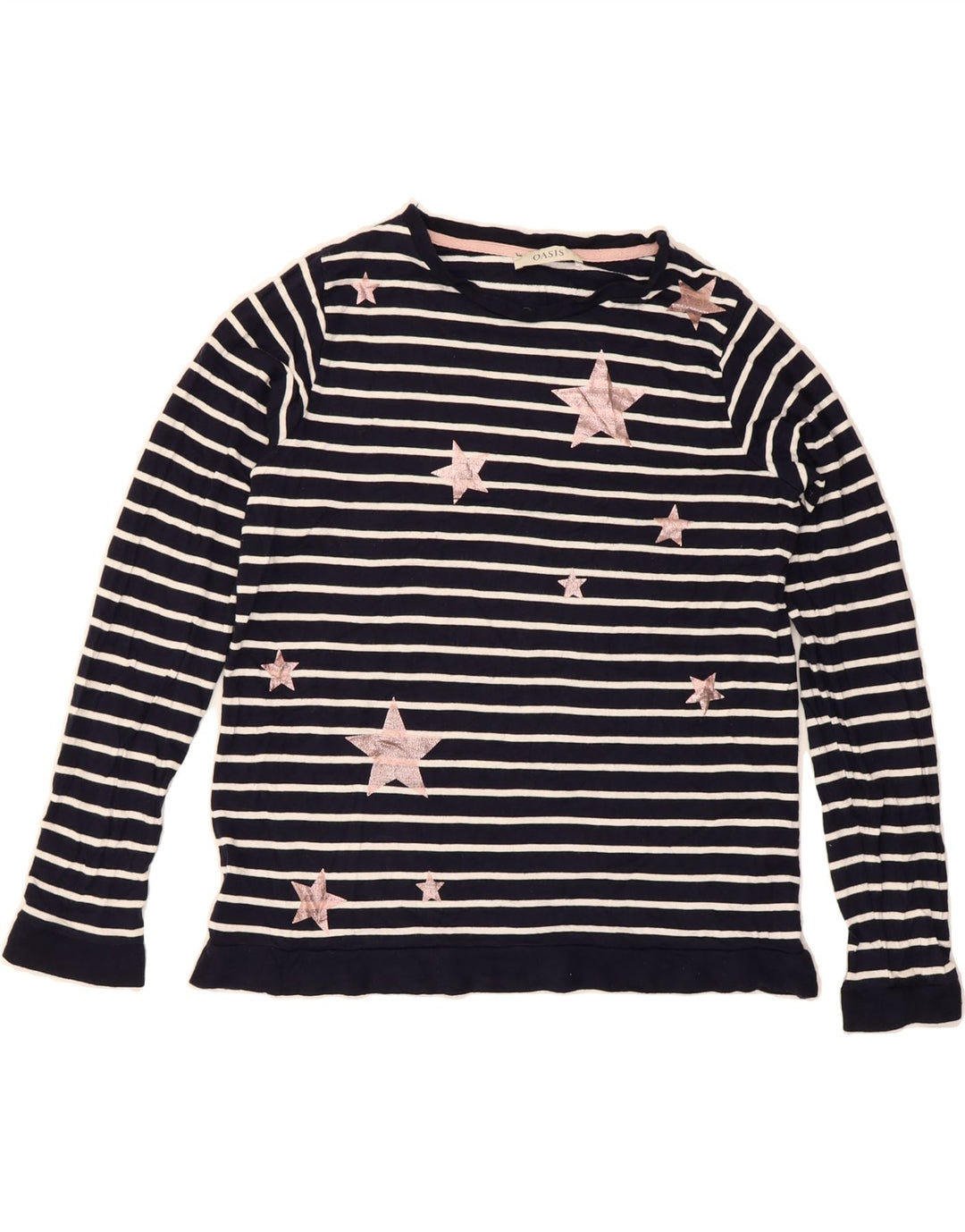 OASIS Womens Top Long Sleeve UK 10 Small Navy Blue Striped Viscose Vintage Oasis and Second-Hand Oasis from Messina Hembry 