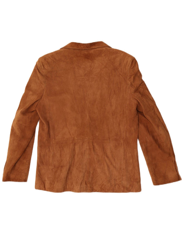 Jachetă vintage de damă cu piept dublu din piele intoarsa, UK 14, maro mediu