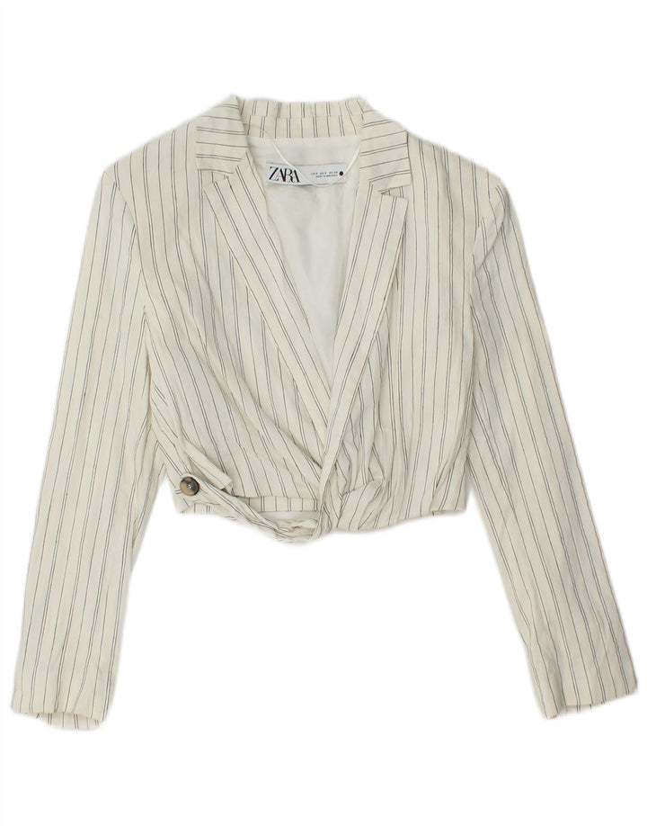 ZARA Womens Bolero Jacket UK 8 Small White Striped Linen