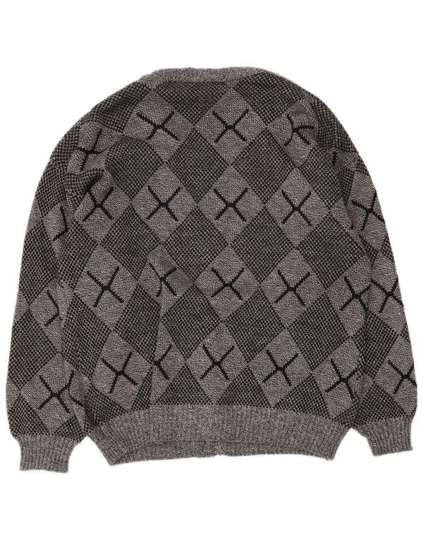 Cardigan vintage pentru bărbați, mare, gri Argyle/Diamond Acrylic
