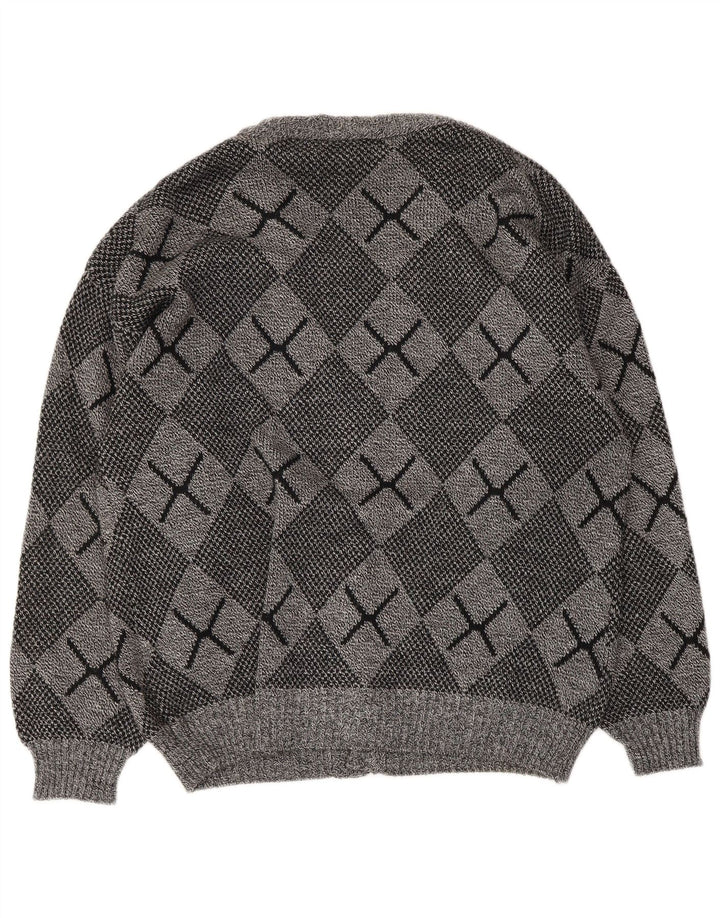 Cardigan vintage pentru bărbați, mare, gri Argyle/Diamond Acrylic