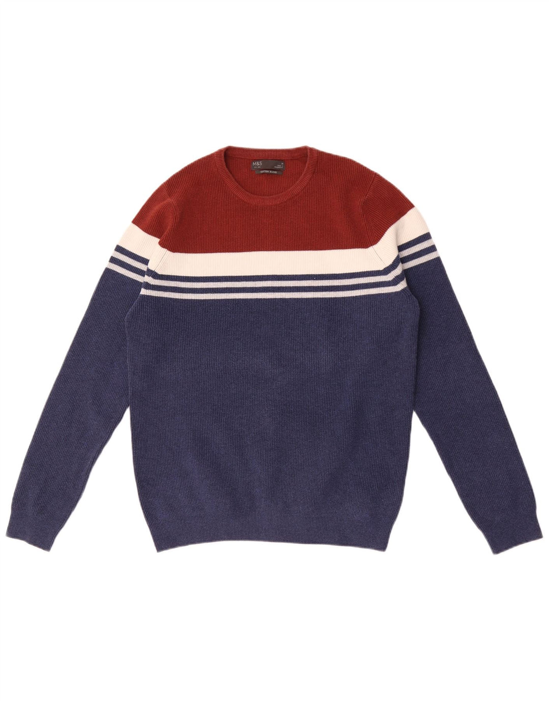 Pulover Marks & Spencer pentru bărbați, cu gât crew, color block, mediu bleumarin