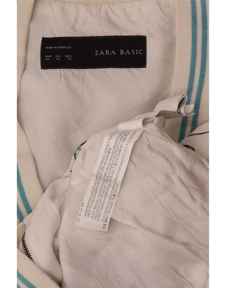 Jachetă Bomber cu grafică Zara pentru femei UK 6 XS Poliester floral alb