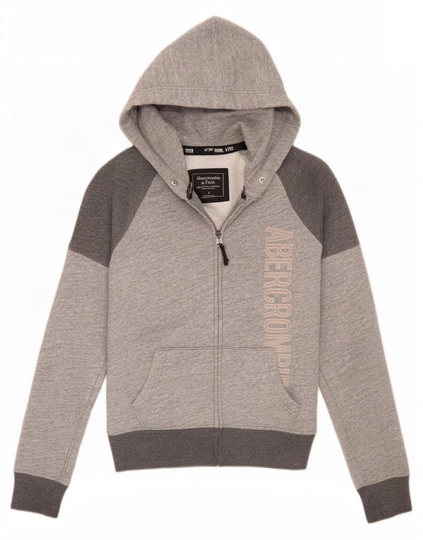 Pulover Abercrombie & Fitch pentru femei, cu fermoar, cu capota, UK 10, mic, gri, bloc de culoare