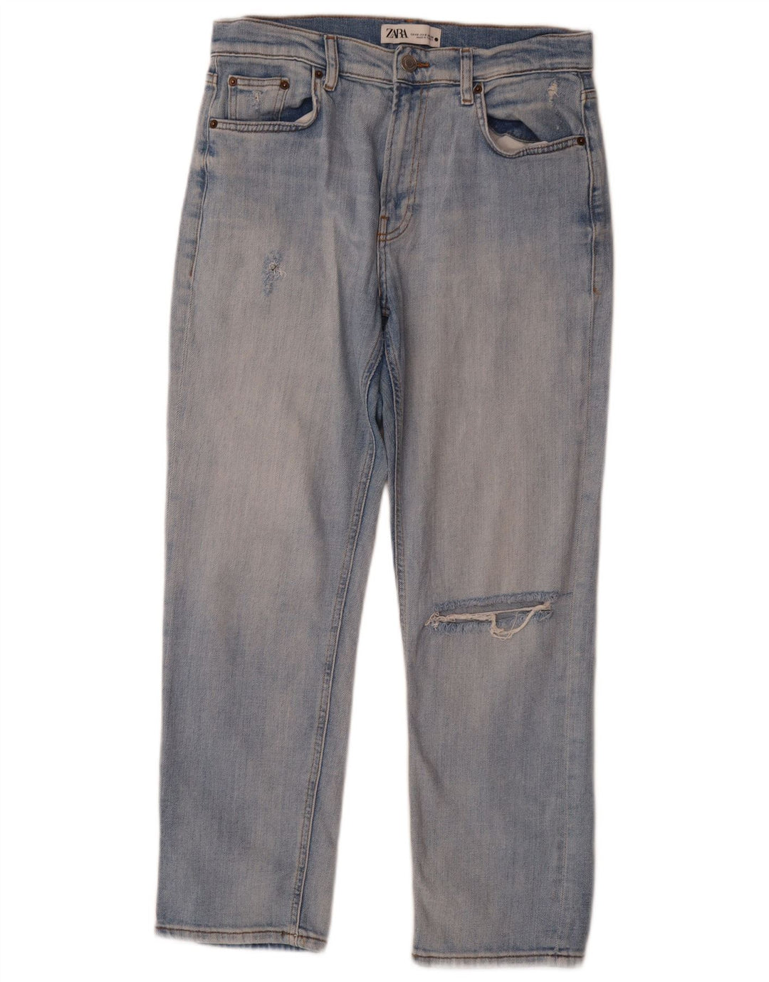 Blugi Distressed drepte pentru femei Zara EU 40 Medium L30 L27 Bumbac albastru
