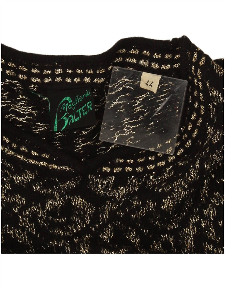Pulover vintage pentru femei cu decolteu rotund IT 44 Medium Negru Geometric