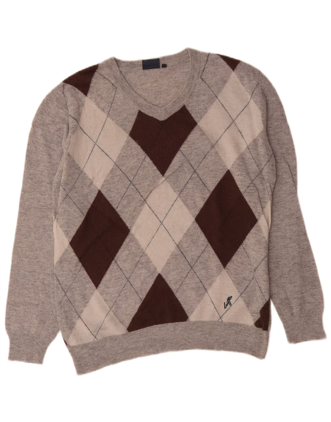 Pulover pentru bărbați Lotto cu decolteu în V, XL, gri Argyle/Lână diamant