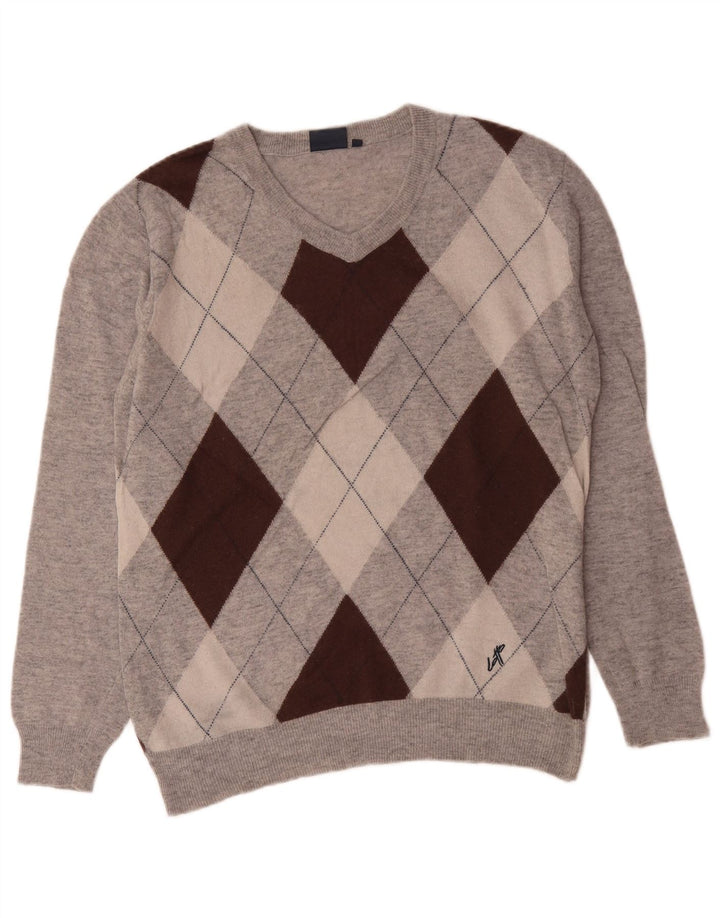 Pulover pentru bărbați Lotto cu decolteu în V, XL, gri Argyle/Lână diamant