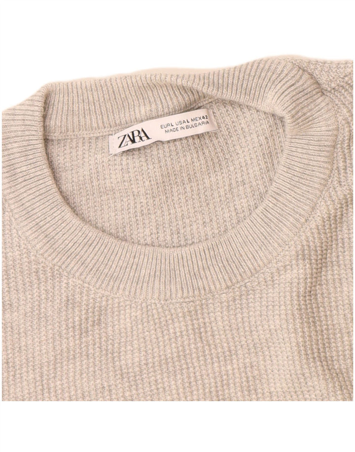 Pulover pentru bărbați Zara, cu decolteu, mare, gri, bumbac
