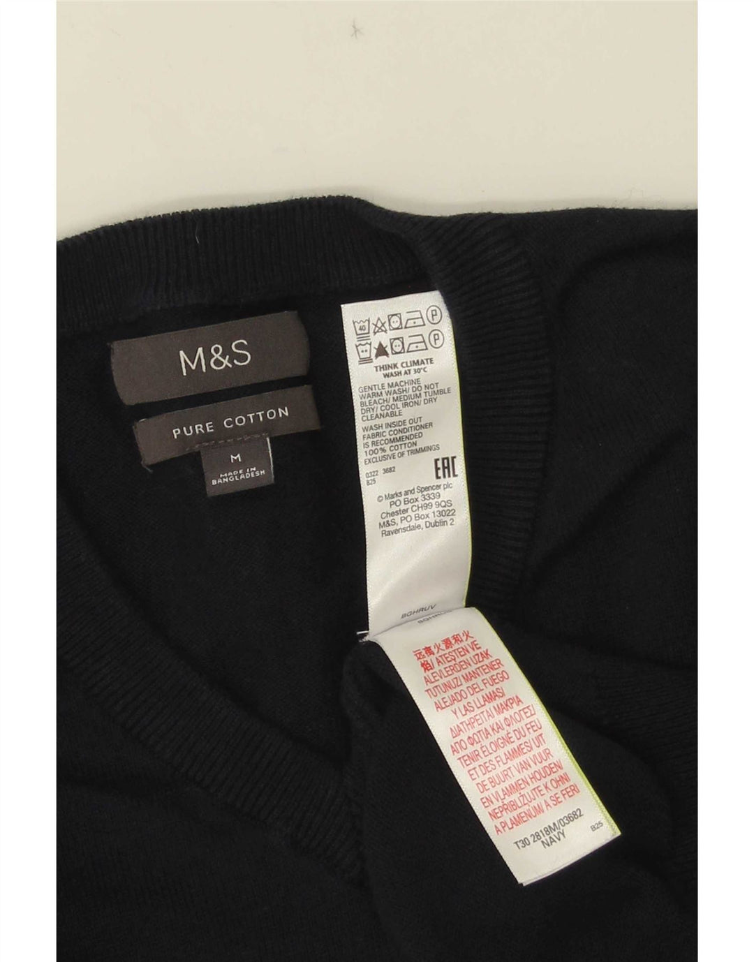Pulover cu decolteu în V pentru bărbați Marks & Spencer, bumbac mediu albastru bleumarin