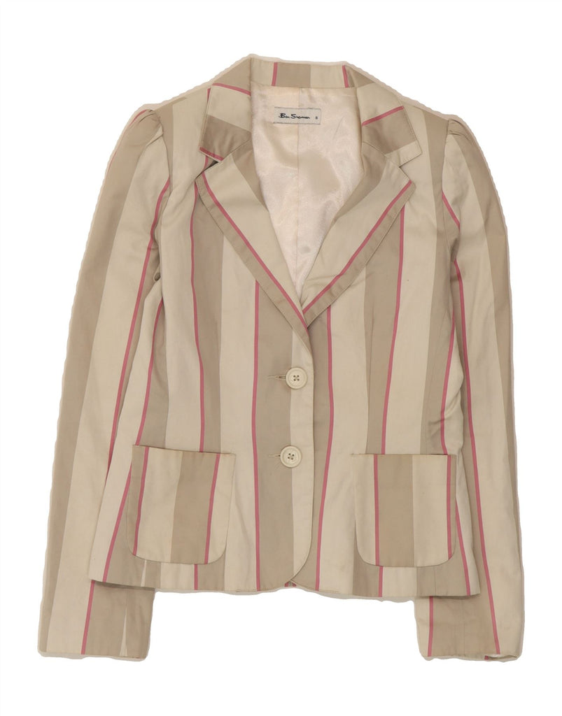 BEN SHERMAN Womens 2 Button Blazer Jacket UK 10 Small Beige Striped Cotton Vintage Ben Sherman and Second-Hand Ben Sherman from Messina Hembry 