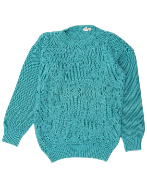 Pulover vintage pentru damă cu gât roșu EU 36/38 bumbac albastru mediu