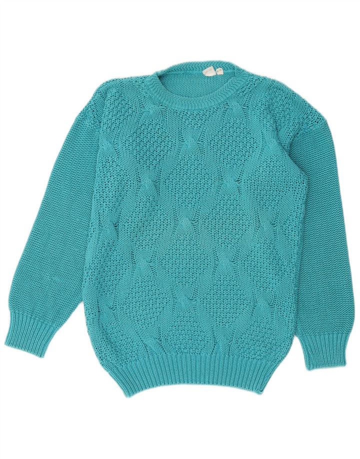 Pulover vintage pentru damă cu gât roșu EU 36/38 bumbac albastru mediu