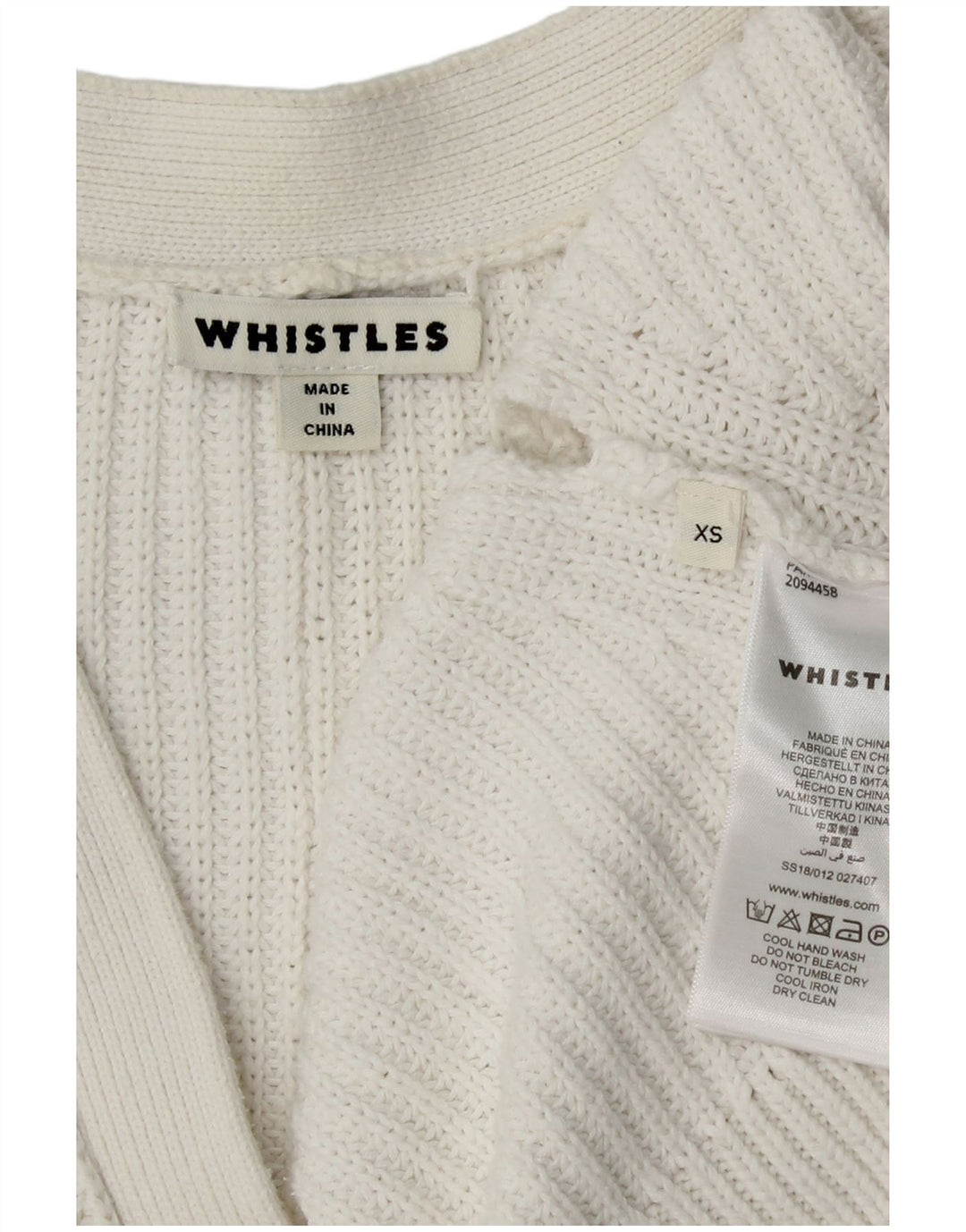WHISTLES Pulover cardigan deschis supradimensionat pentru femei UK 6 XS Bumbac alb