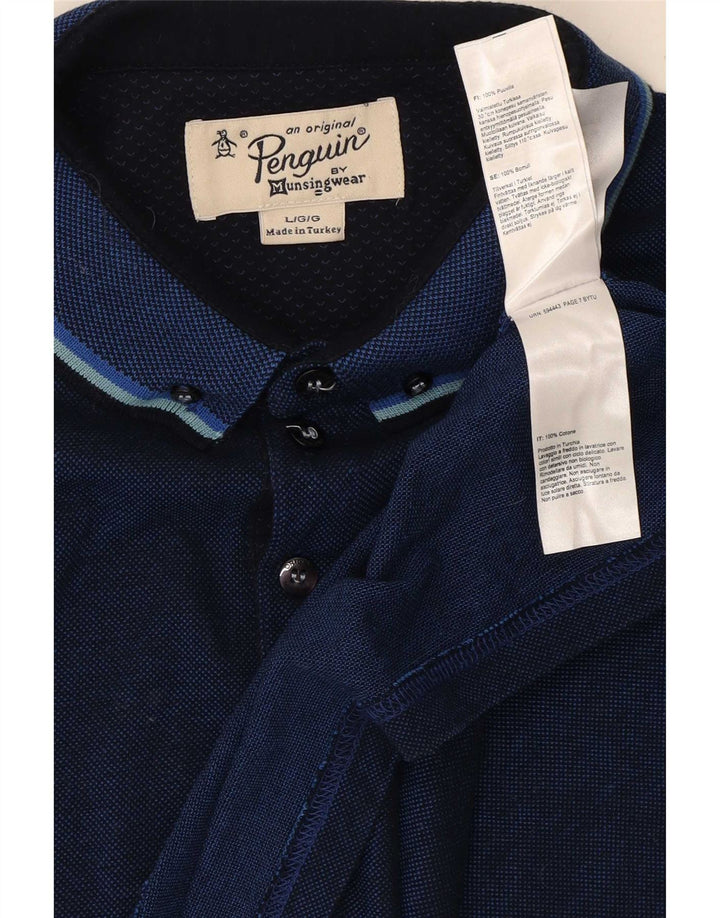 Tricou polo pentru bărbați Penguin, mare, din bumbac cu dungi, albastru bleumarin