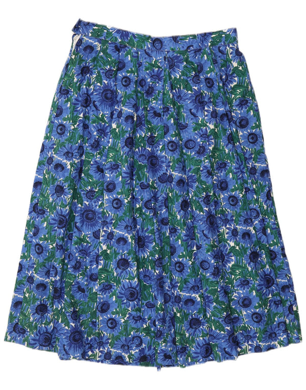 Fusta plisată vintage pentru femei cu talie înaltă EU 44 XL W30 bumbac floral albastru