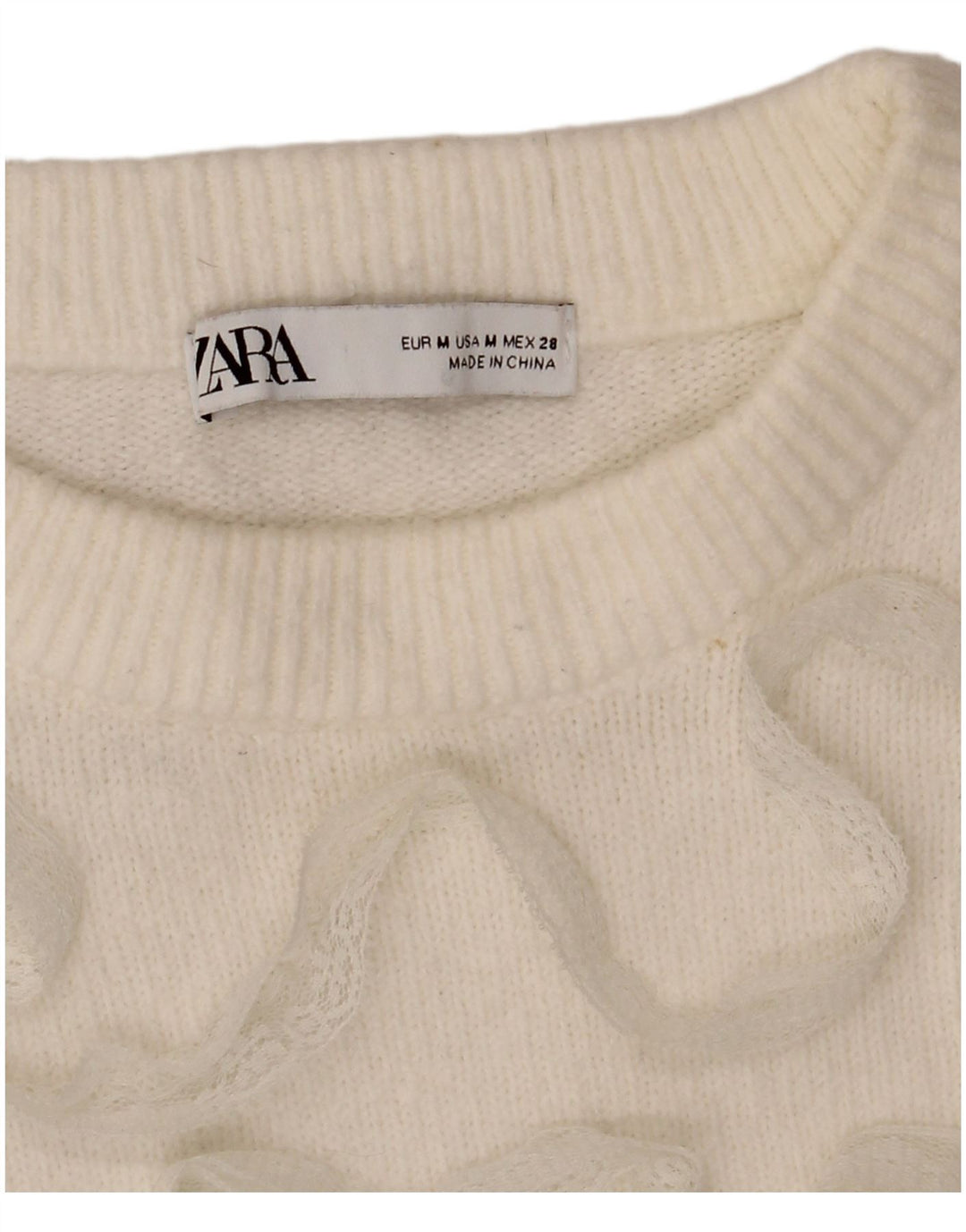 Pulover pentru femeie cu gât de barcă Zara UK 14 Medium White