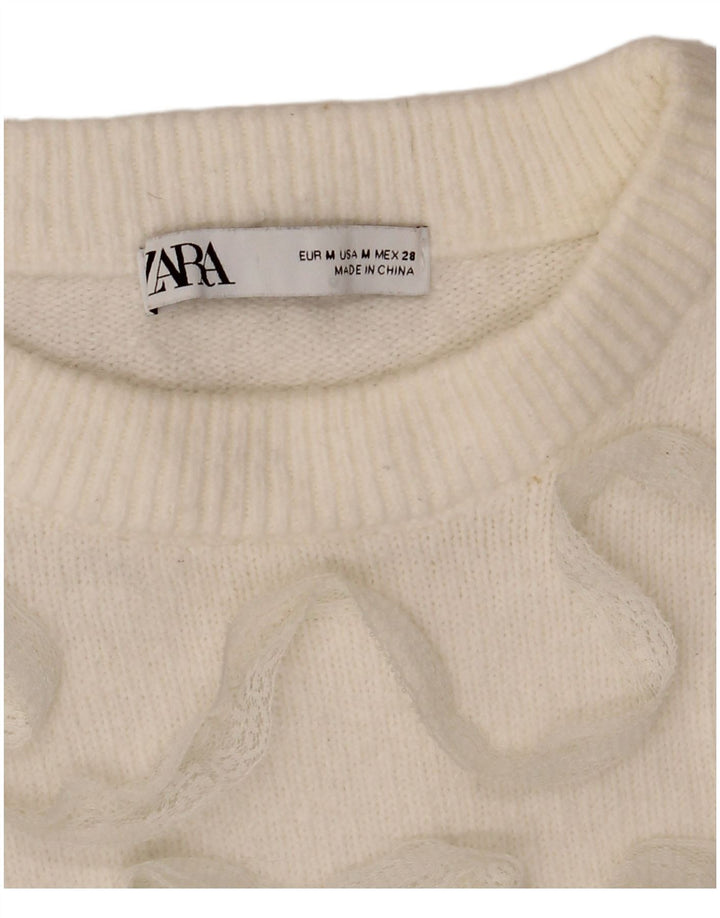 Pulover pentru femeie cu gât de barcă Zara UK 14 Medium White