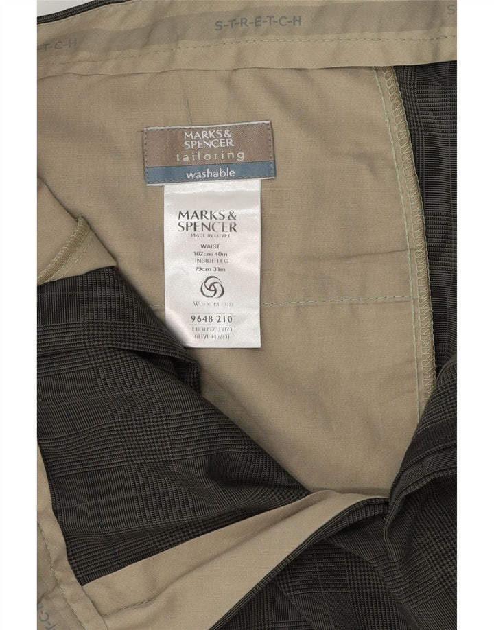 Pantaloni de costum pentru bărbați Marks & Spencer L40 L31 Kaki Check poliester