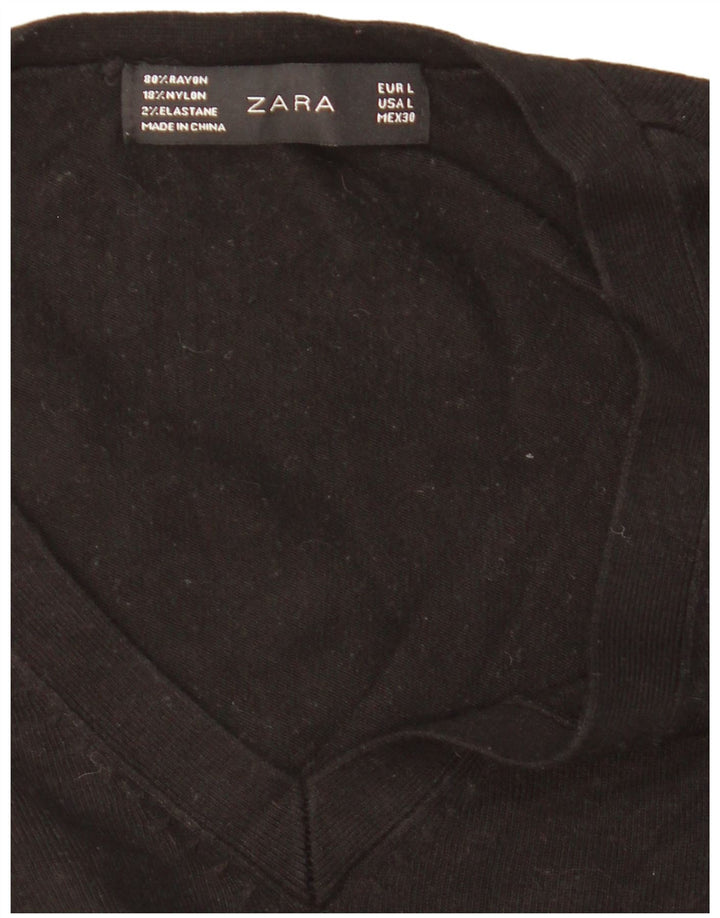 Pulover pentru femei cu decolteu în V Zara UK 16 mare negru