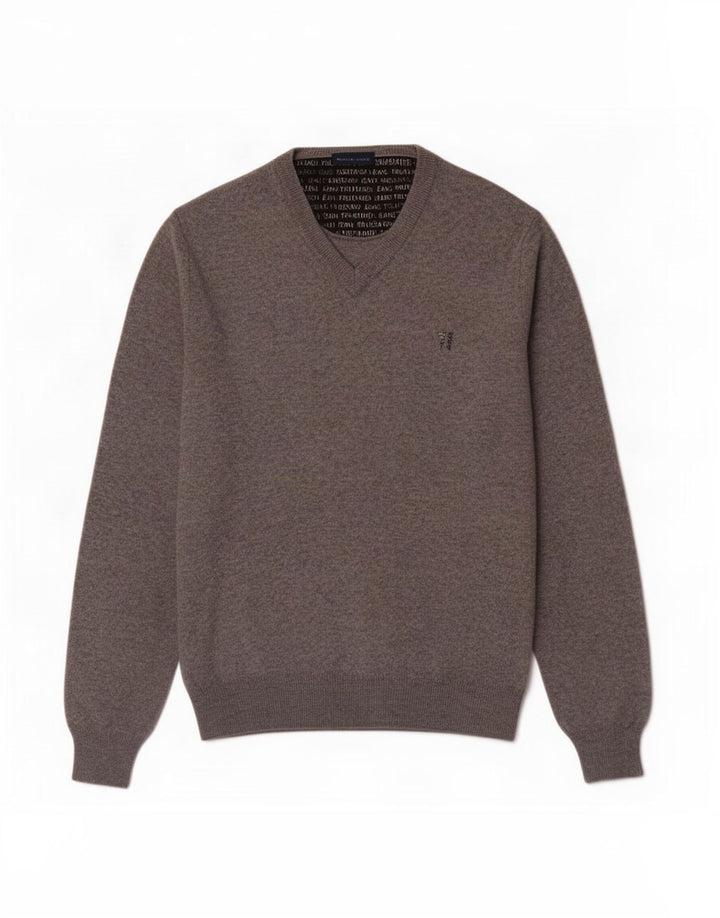 Pulover pentru bărbați Trussardi Jeans cu decolteu în V, mare, gri, pete