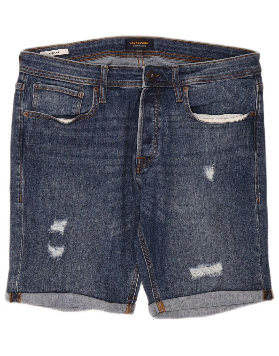 Pantaloni scurți Jack & Jones pentru bărbați, obișnuiți, din denim învechit, mari W36, bumbac albastru