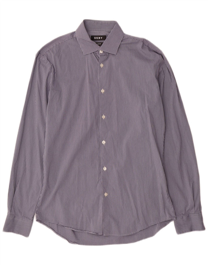 Cămașă pentru bărbați Dkny Slim Fit Mărimea 39 15/5 Bumbac cu check albastru mediu